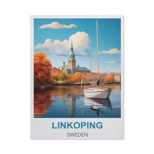 Erwachsene Puzzle 1000 Stück DIY Holz pielzeug，Linköping Schweden Vintage Reiseplakat，Creative Einzigartiges Geschenk Persönlichkeit Spiel Erwachsener Kind Puzzle Spielzeug（75x50cm）-CA83 von YYHMKBYY