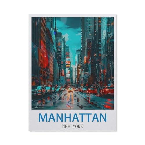 Erwachsene Puzzle 1000 Stück DIY Holz pielzeug，Manhattan, New York – Vintage Reiseplakate，Creative Einzigartiges Geschenk Persönlichkeit Spiel Erwachsener Kind Puzzle Spielzeug（75x50cm）-CZ4 von YYHMKBYY