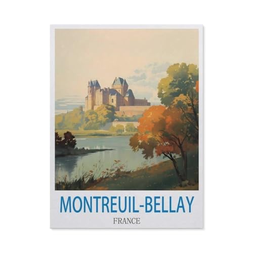 Erwachsene Puzzle 1000 Stück DIY Holz pielzeug，Montreuil-Bellay, Frankreich – Vintage Reiseplakate，Creative Einzigartiges Geschenk Persönlichkeit Spiel Erwachsener Kind Puzzle Spielzeug（75x50cm）-DD45 von YYHMKBYY