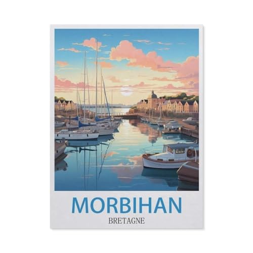 Erwachsene Puzzle 1000 Stück DIY Holz pielzeug，Morbihan Bretagne Vintage-Reiseposter，Creative Einzigartiges Geschenk Persönlichkeit Spiel Erwachsener Kind Puzzle Spielzeug（75x50cm）-BT50 von YYHMKBYY