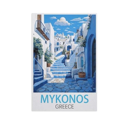 Erwachsene Puzzle 1000 Stück DIY Holz pielzeug，Mykonos Griechenland，Creative Einzigartiges Geschenk Persönlichkeit Spiel Erwachsener Kind Puzzle Spielzeug（75x50cm）-FS92 von YYHMKBYY