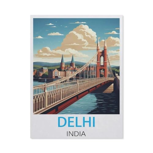 Erwachsene Puzzle 1000 Stück DIY Holz pielzeug，Neu-Delhi Indien Vintage Reiseplakate，Creative Einzigartiges Geschenk Persönlichkeit Spiel Erwachsener Kind Puzzle Spielzeug（75x50cm）-BY64 von YYHMKBYY
