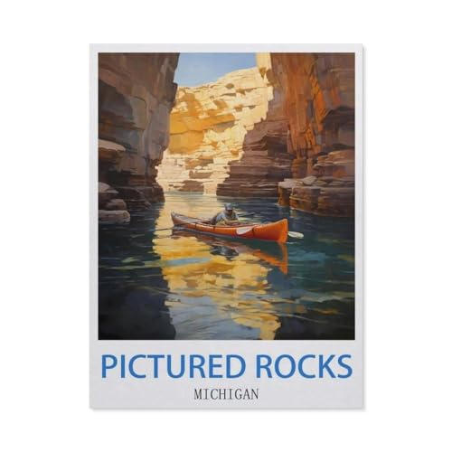 Erwachsene Puzzle 1000 Stück DIY Holz pielzeug，Pictured Rocks, Michigan – Vintage Reiseplakate，Creative Einzigartiges Geschenk Persönlichkeit Spiel Erwachsener Kind Puzzle Spielzeug（75x50cm）-CU63 von YYHMKBYY