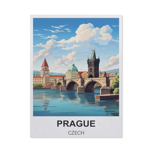 Erwachsene Puzzle 1000 Stück DIY Holz pielzeug，Prag Tschechien Vintage Reiseplakate，Creative Einzigartiges Geschenk Persönlichkeit Spiel Erwachsener Kind Puzzle Spielzeug（75x50cm）-CA10 von YYHMKBYY