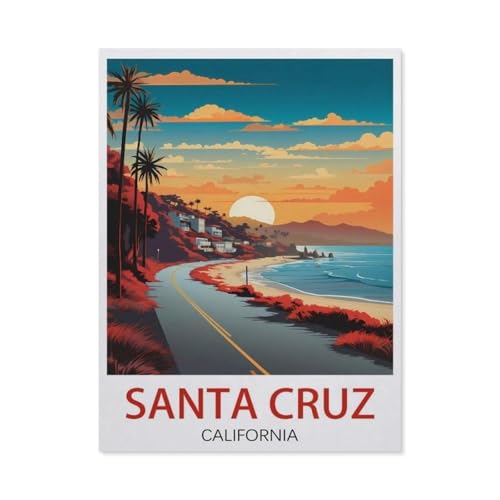 Erwachsene Puzzle 1000 Stück DIY Holz pielzeug，Santa Cruz California Vintage-Reiseposter，Creative Einzigartiges Geschenk Persönlichkeit Spiel Erwachsener Kind Puzzle Spielzeug（75x50cm）-AL75 von YYHMKBYY