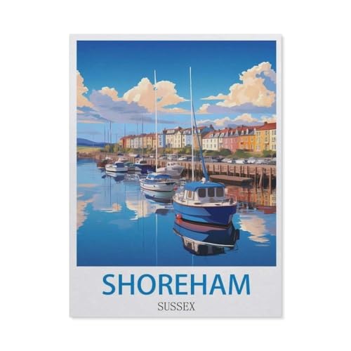 Erwachsene Puzzle 1000 Stück DIY Holz pielzeug，Shoreham, Sussex – Vintage Reiseplakate，Creative Einzigartiges Geschenk Persönlichkeit Spiel Erwachsener Kind Puzzle Spielzeug（75x50cm）-CQ98 von YYHMKBYY