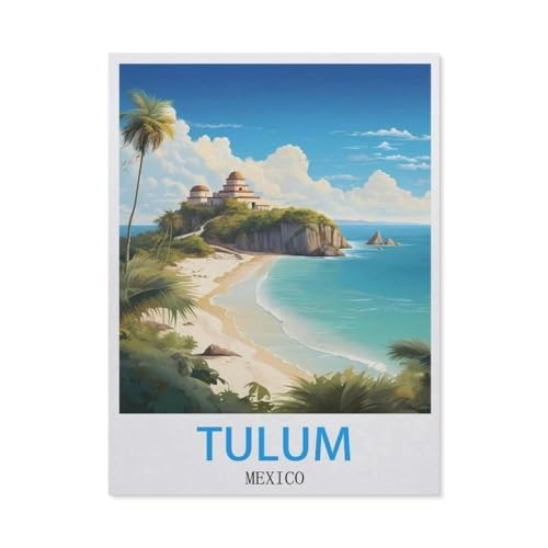 Erwachsene Puzzle 1000 Stück DIY Holz pielzeug，Tulum Mexiko Vintage Reiseplakate，Creative Einzigartiges Geschenk Persönlichkeit Spiel Erwachsener Kind Puzzle Spielzeug（75x50cm）-BW45 von YYHMKBYY