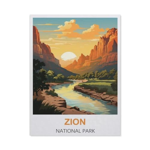 Erwachsene Puzzle 1000 Stück DIY Holz pielzeug，Zion-Nationalpark Vintage Reiseplakat，Creative Einzigartiges Geschenk Persönlichkeit Spiel Erwachsener Kind Puzzle Spielzeug（75x50cm）-BZ37 von YYHMKBYY