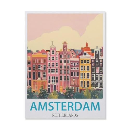 Erwachsene und Kinder Puzzle 1000 Teile Puzzle，Amsterdam Niederlande，einfaches Puzzlespiel Rollenpuzzle Lernspiel Spielzeug Familie Dekoration（75x50cm）-FD31 von YYHMKBYY