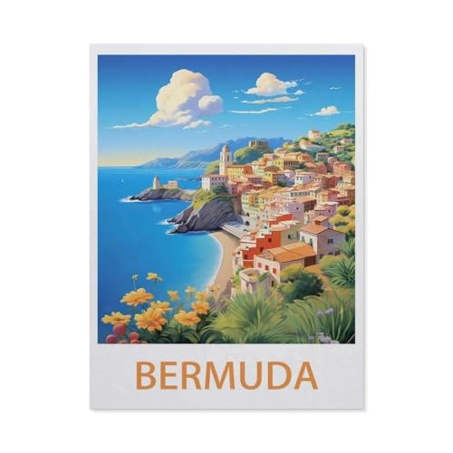 Erwachsene und Kinder Puzzle 1000 Teile Puzzle，Bermuda – Vintage Reiseplakate，einfaches Puzzlespiel Rollenpuzzle Lernspiel Spielzeug Familie Dekoration（38x26cm）-DF42 von YYHMKBYY