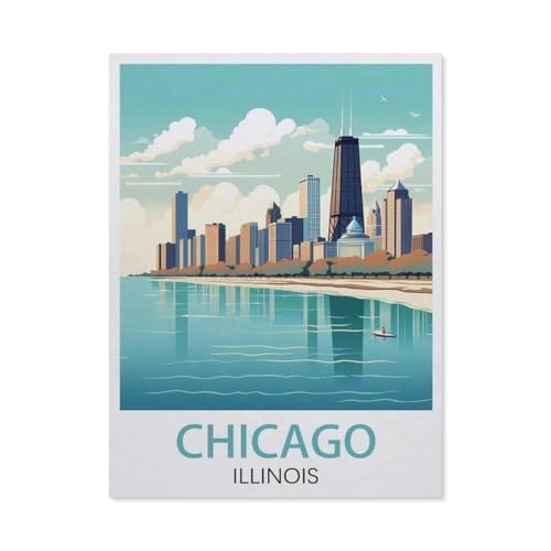 Erwachsene und Kinder Puzzle 1000 Teile Puzzle，Chicago, Illinois，einfaches Puzzlespiel Rollenpuzzle Lernspiel Spielzeug Familie Dekoration（75x50cm）-BP34 von YYHMKBYY