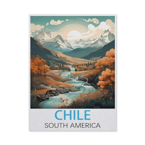 Erwachsene und Kinder Puzzle 1000 Teile Puzzle，Chile Südamerika Vintage-Reiseposter，einfaches Puzzlespiel Rollenpuzzle Lernspiel Spielzeug Familie Dekoration（50x70cm）-BG81 von YYHMKBYY