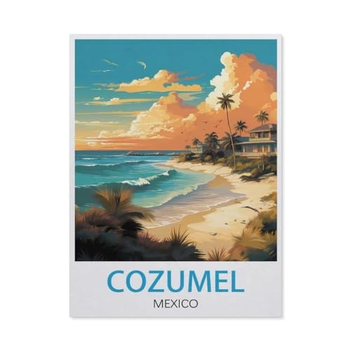 Erwachsene und Kinder Puzzle 1000 Teile Puzzle，Cozumel Mexiko Vintage-Reiseposter，einfaches Puzzlespiel Rollenpuzzle Lernspiel Spielzeug Familie Dekoration（50x70cm）-AV10 von YYHMKBYY