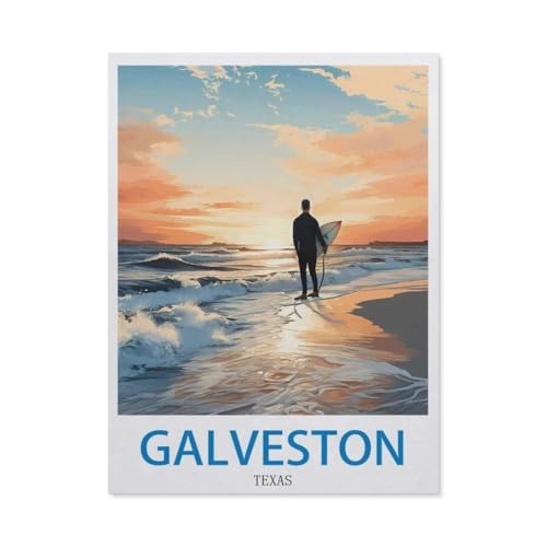 Erwachsene und Kinder Puzzle 1000 Teile Puzzle，Galveston, Texas，einfaches Puzzlespiel Rollenpuzzle Lernspiel Spielzeug Familie Dekoration（38x26cm）-EK23 von YYHMKBYY