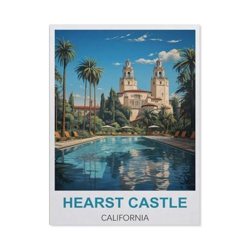 Erwachsene und Kinder Puzzle 1000 Teile Puzzle，Hearst Castle Kalifornien Vintage Reiseplakate，einfaches Puzzlespiel Rollenpuzzle Lernspiel Spielzeug Familie Dekoration（50x70cm）-CB34 von YYHMKBYY