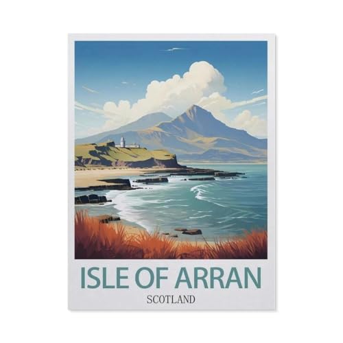 Erwachsene und Kinder Puzzle 1000 Teile Puzzle，Isle of Arran Schottland Vintage Reiseplakate，einfaches Puzzlespiel Rollenpuzzle Lernspiel Spielzeug Familie Dekoration（50x70cm）-CF2 von YYHMKBYY