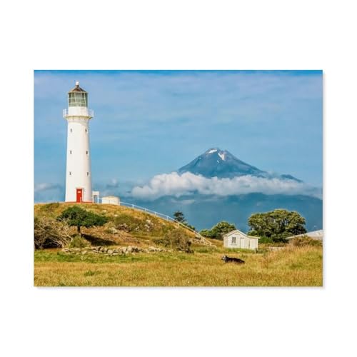 Erwachsene und Kinder Puzzle 1000 Teile Puzzle，Leuchtturm am Mount Taranaki，einfaches Puzzlespiel Rollenpuzzle Lernspiel Spielzeug Familie Dekoration（38x26cm）-AT46 von YYHMKBYY