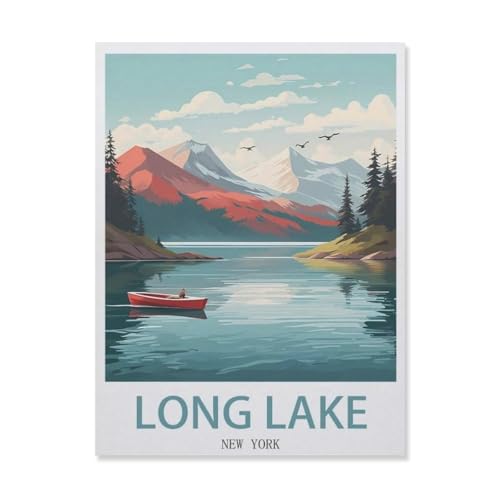Erwachsene und Kinder Puzzle 1000 Teile Puzzle，Long Lake, New York，einfaches Puzzlespiel Rollenpuzzle Lernspiel Spielzeug Familie Dekoration（38x26cm）-EE99 von YYHMKBYY