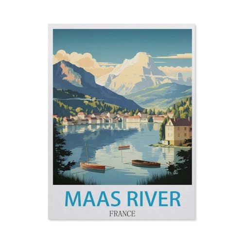 Erwachsene und Kinder Puzzle 1000 Teile Puzzle，Maas River France Vintage-Reiseposter，einfaches Puzzlespiel Rollenpuzzle Lernspiel Spielzeug Familie Dekoration（50x70cm）-BT28 von YYHMKBYY