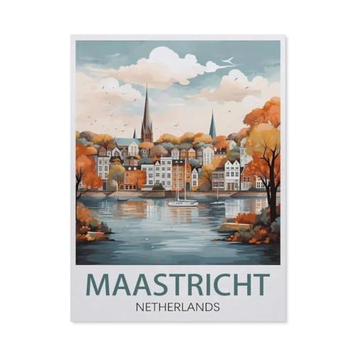 Erwachsene und Kinder Puzzle 1000 Teile Puzzle，Maastricht Niederlande Vintage-Reiseposter，einfaches Puzzlespiel Rollenpuzzle Lernspiel Spielzeug Familie Dekoration（38x26cm）-AL53 von YYHMKBYY