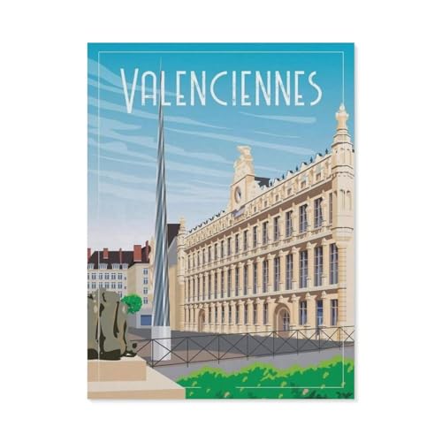 Erwachsene und Kinder Puzzle 1000 Teile Puzzle，Valenciennes Frankreich Vintage Reiseposter，einfaches Puzzlespiel Rollenpuzzle Lernspiel Spielzeug Familie Dekoration（38x26cm）-BN41 von YYHMKBYY