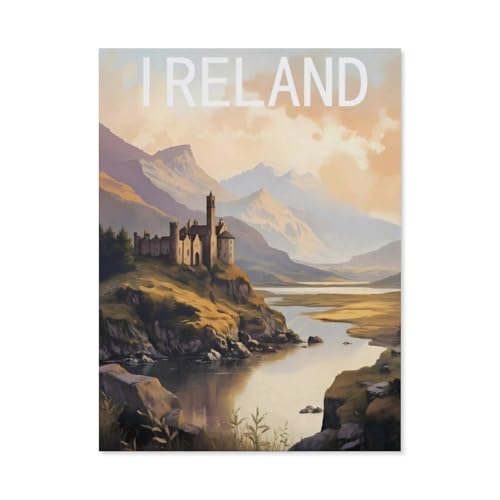 Erwachsene und Kinder Puzzle 1000 Teile Puzzle，Vintage-Reiseposter mit Irland-Sonnenuntergang, See，einfaches Puzzlespiel Rollenpuzzle Lernspiel Spielzeug Familie Dekoration（38x26cm）-AM99 von YYHMKBYY
