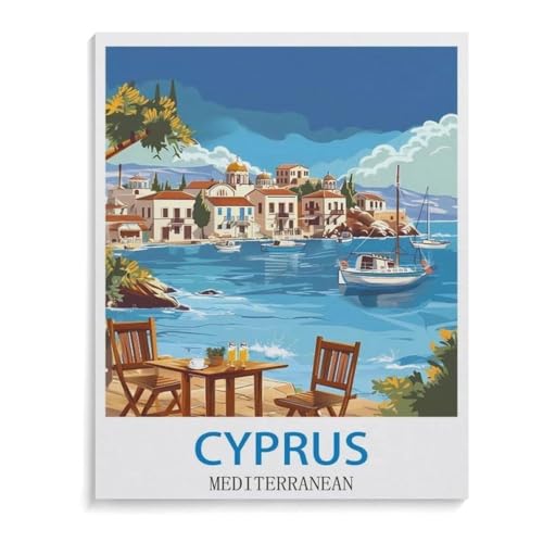 Erwachsene und Kinder Puzzle 1000 Teile Puzzle，Vintages Reiseplakat Mittelmeer-Zypern，einfaches Puzzlespiel Rollenpuzzle Lernspiel Spielzeug Familie Dekoration（75x50cm）-A75 von YYHMKBYY