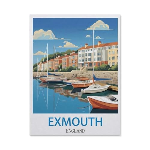 Exmouth, England – Vintage Reiseplakate，1000 Stück Erwachsene Holz Landschaft Puzzles Für Kinder Lernspielzeug Geschenke（75x50cm）-CX32 von YYHMKBYY