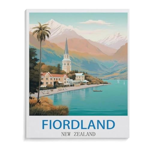 Fiordland Neuseeland Vintages Reiseplakat，Puzzles 1000 Teile für Erwachsene, Klassische Puzzle Jungen Mädchen Puzzle für Kinder Teenager Lernspiel Spielzeug（75x50cm）-C4 von YYHMKBYY