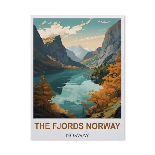 Fjorde Norwegen Vintage Reiseplakate，Papier Puzzle 1000 Teile Spielzeug Für Erwachsene Dekompressionsspiel（50x70cm）-BZ77 von YYHMKBYY