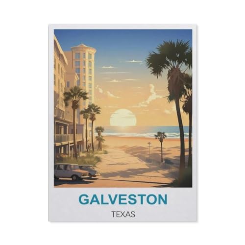 Galveston Texas Vintage Reiseplakate，Puzzle 1000 Teile Holz Puzzle Geeignet Für Erwachsene Kinder Familien Stressabbau Puzzlespiele（75x50cm）-CB24 von YYHMKBYY