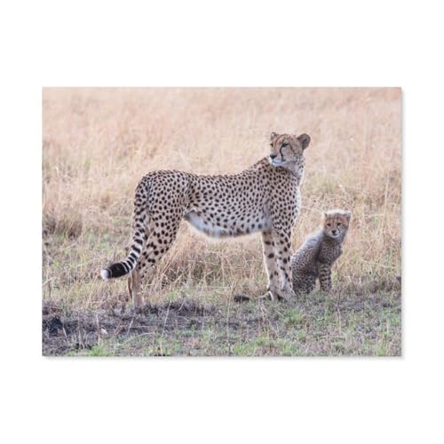 Gepardin mit Junges，1000 Teile, Puzzle Aus Papier Für Erwachsene Und Kinder Ab 12 Jahren, Lernspielzeug（50x70cm）-AZ42 von YYHMKBYY