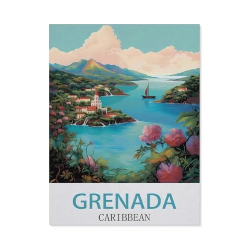 Grenada, Karibik – Vintage Reiseplakat，Puzzle 1000 Teile Papier Puzzle Erwachsene Kinder Lernspielzeug Familie Dekompressionsspiel（38x26cm）-DF29 von YYHMKBYY