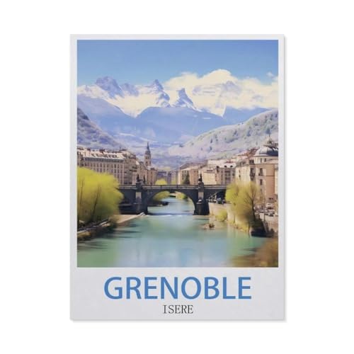 Grenoble Isere Vintage-Reiseposter，3D Puzzle 1000 Stück, Holz Montiert DIY Puzzle Montage Spielzeug Für Kinder, Holz Puzzle Holz Geschenk（75x50cm）-BT19 von YYHMKBYY