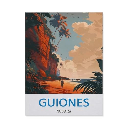Guiones, Nosara – Vintage Reiseplakat，1000 Stück Erwachsene Holz Landschaft Puzzles Für Kinder Lernspielzeug Geschenke（75x50cm）-CY78 von YYHMKBYY