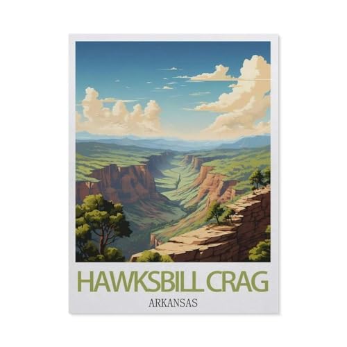 Hawksbill Crag Arkansas Vintage Reiseplakat，Puzzle 1000 Teile Holz Puzzle Erwachsene Kinder Lernspielzeug Familie Dekompressionsspiel（75x50cm）-CE16 von YYHMKBYY