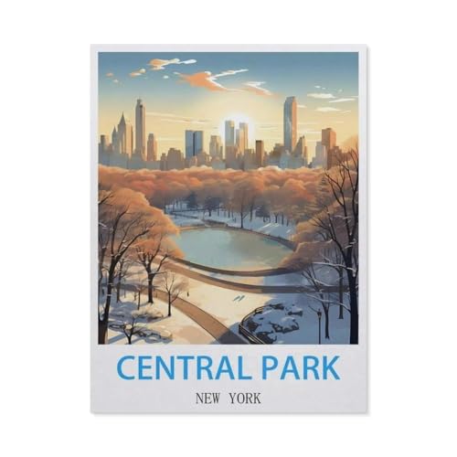 Holz Jigsaw Puzzle 1000 Stück，Central Park New York Vintage Reiseplakat，Erwachsene Kinder Spielzeug Dekompressionsspiel（75x50cm）-BV59 von YYHMKBYY