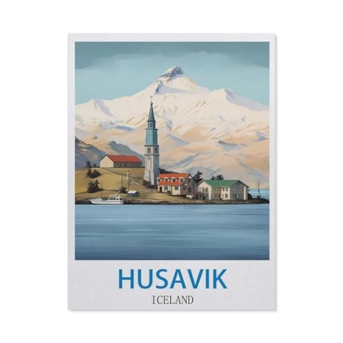 Holz Jigsaw Puzzle 1000 Stück，Husavik, Island – Vintage Reiseplakat，Erwachsene Kinder Spielzeug Dekompressionsspiel（75x50cm）-CS31 von YYHMKBYY