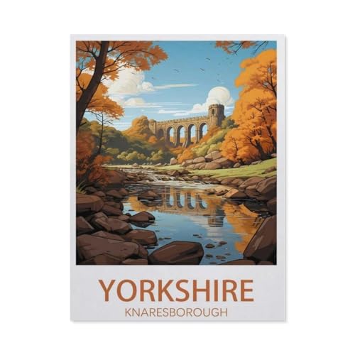 Holz Jigsaw Puzzle 1000 Stück，Knaresborough Yorkshire Vintage-Reiseposter，Erwachsene Kinder Spielzeug Dekompressionsspiel（75x50cm）-AV92 von YYHMKBYY