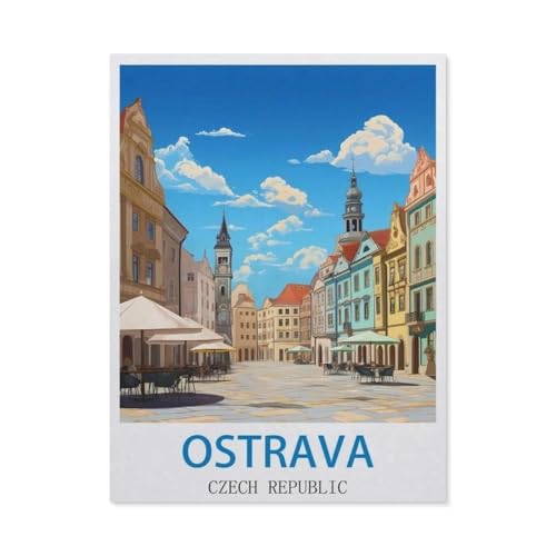 Holz Jigsaw Puzzle 1000 Stück，Ostrava, Tschechische Republik – Vintage Reiseplakat，Erwachsene Kinder Spielzeug Dekompressionsspiel（75x50cm）-DA37 von YYHMKBYY