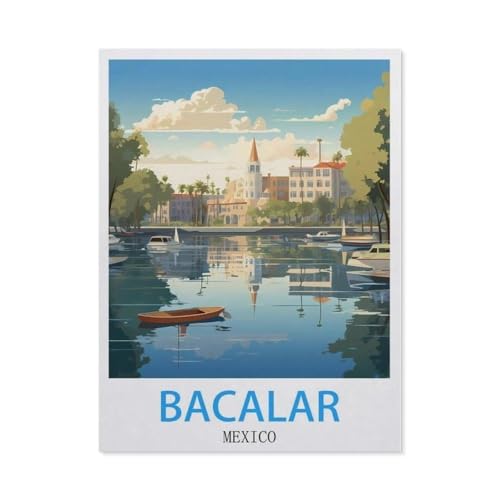 Holz Puzzle 1000 Stück，Bacalar Mexiko Vintage Reiseplakate，Erwachsene Kinder Spielzeug Dekompression Spiel（75x50cm）-CC87 von YYHMKBYY