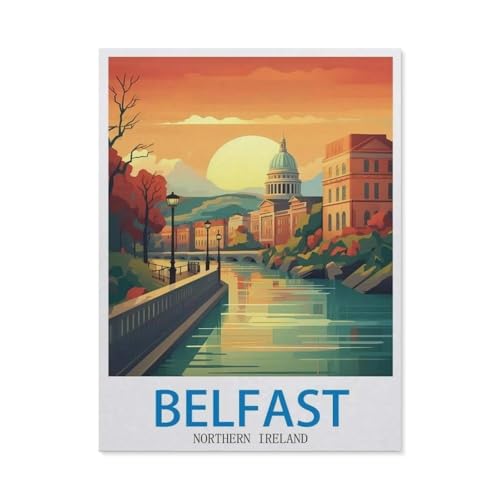Holz Puzzle 1000 Stück，Belfast, Nordirland – Vintage Reiseplakate，Lernspielzeug Für Erwachsene Geburtstagsgeschenk（75x50cm）-DD26 von YYHMKBYY