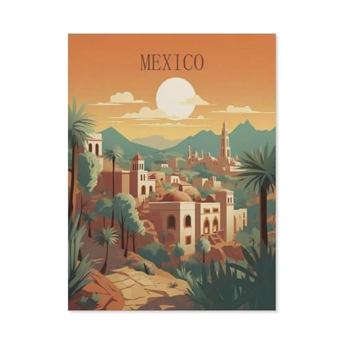 Holz Puzzle 1000 Stück，Chichen Itza Mexiko, Vintage-Reiseposter，Puzzles Lernspielzeug Für Erwachsene Geburtstagsgeschenk（75x50cm）-AH99 von YYHMKBYY