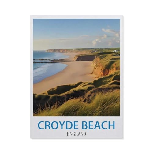 Holz Puzzle 1000 Stück，Croyde Beach, England – Vintage Reiseplakat，Puzzles Lernspielzeug Für Erwachsene Geburtstagsgeschenk（75x50cm）-DE7 von YYHMKBYY