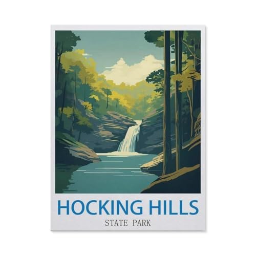 Holz Puzzle 1000 Stück，Hocking Hills State Park – Vintage Reiseplakate，Erwachsene Kinder Spielzeug Dekompression Spiel（75x50cm）-CS99 von YYHMKBYY