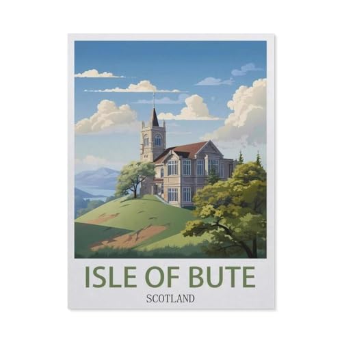 Holz Puzzle 1000 Stück，Isle of Bute Schottland Vintage Reiseplakat，Puzzles Lernspielzeug Für Erwachsene Geburtstagsgeschenk（75x50cm）-CF13 von YYHMKBYY