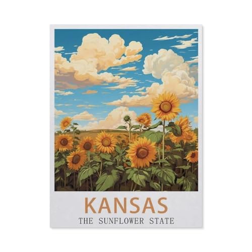 Holz Puzzle 1000 Stück，Kansas The Sunflower State，Erwachsene Kinder Spielzeug Dekompression Spiel（75x50cm）-BA25 von YYHMKBYY