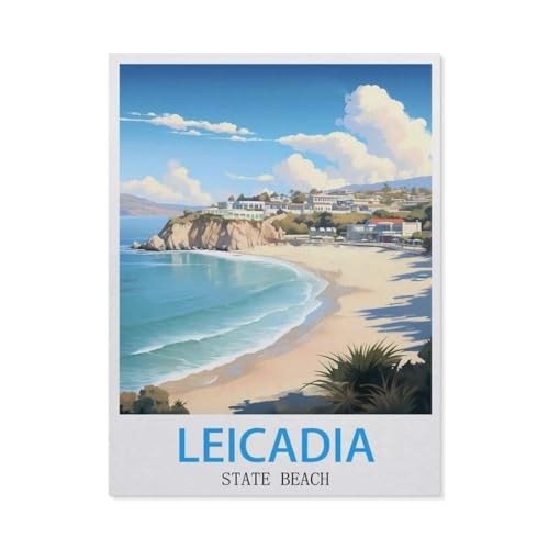Holz Puzzle 1000 Stück，Leucadia State Beach Vintage Reiseplakat，Puzzles Lernspielzeug Für Erwachsene Geburtstagsgeschenk（75x50cm）-BW34 von YYHMKBYY