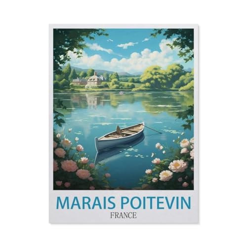 Holz Puzzle 1000 Stück，Marais Poitevin Frankreich, Vintage-Reiseposter，Lernspielzeug Für Erwachsene Geburtstagsgeschenk（75x50cm）-BS58 von YYHMKBYY