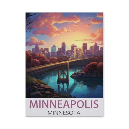 Holz Puzzle 1000 Stück，Minneapolis Minnesota Vintage-Reiseposter，Puzzles Lernspielzeug Für Erwachsene Geburtstagsgeschenk（75x50cm）-AI72 von YYHMKBYY